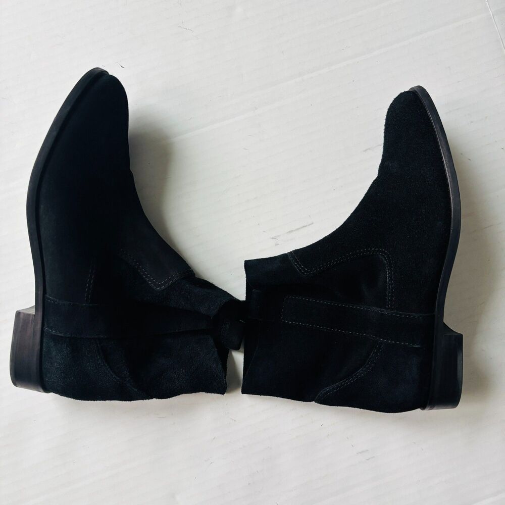 Gianni Bini Black Suede Slouchy Ankle Pull On Boots Flat Round Toe Women 9M Boho - Picture 3 of 11